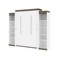 Bestar Orion 104W Queen Murphy Bed with 2 Narrow Shelving Units (105W), White & Walnut Grey 116884-000017